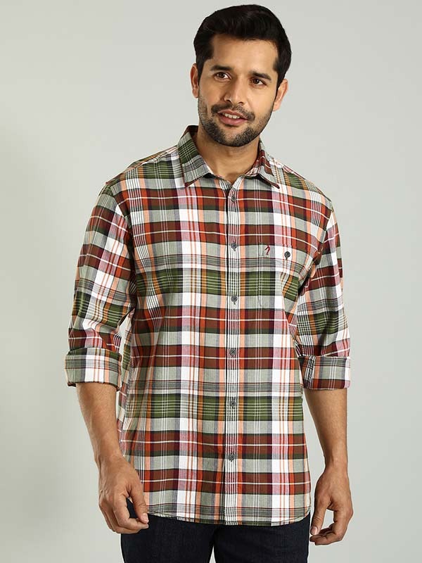 Indian Terrain Men's Regular Fit Full Sleeve Checkered Multicolor Shirt